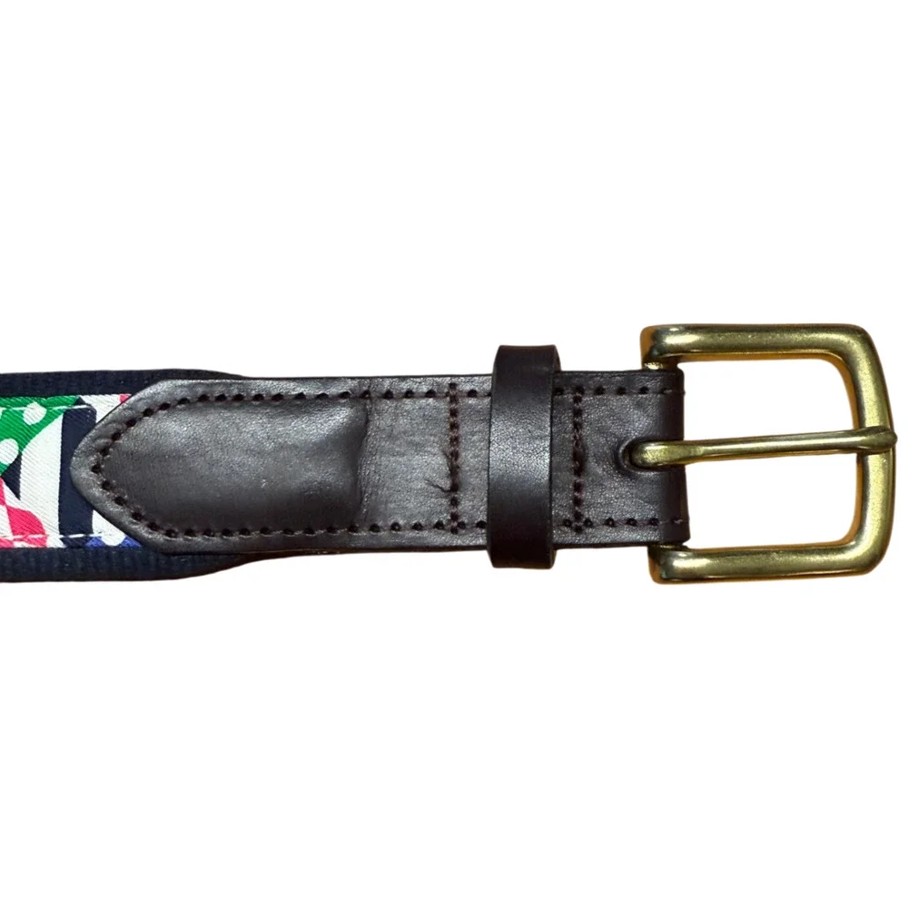 VINEYARD VINES Kentucky Derby Belt Size 30 Unisex Leather Cotton Horses Preppy - Picture 4 of 8